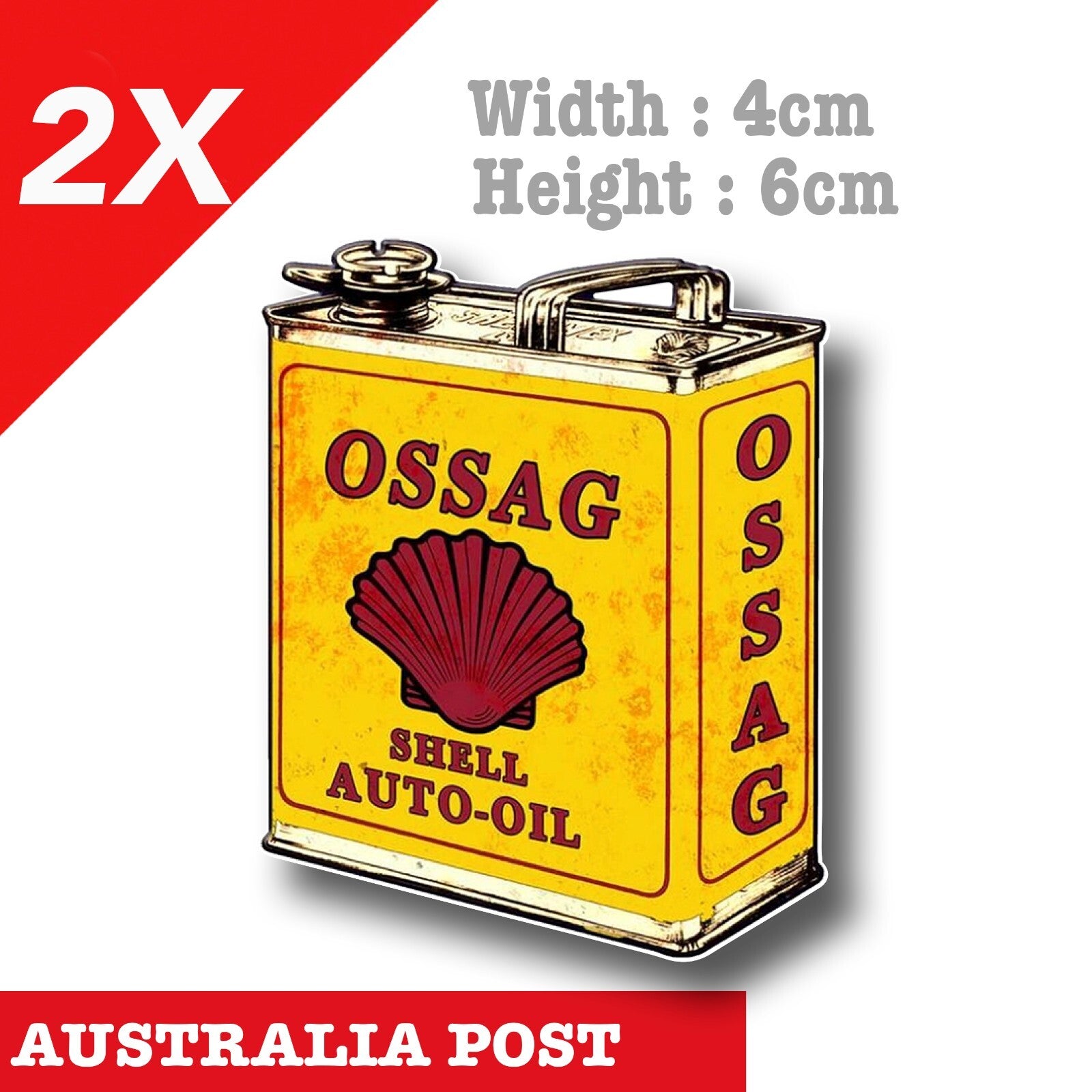 Shell Oil Can OSSAG x2 Vintage, Rusted Old Sign  Decal Sticker