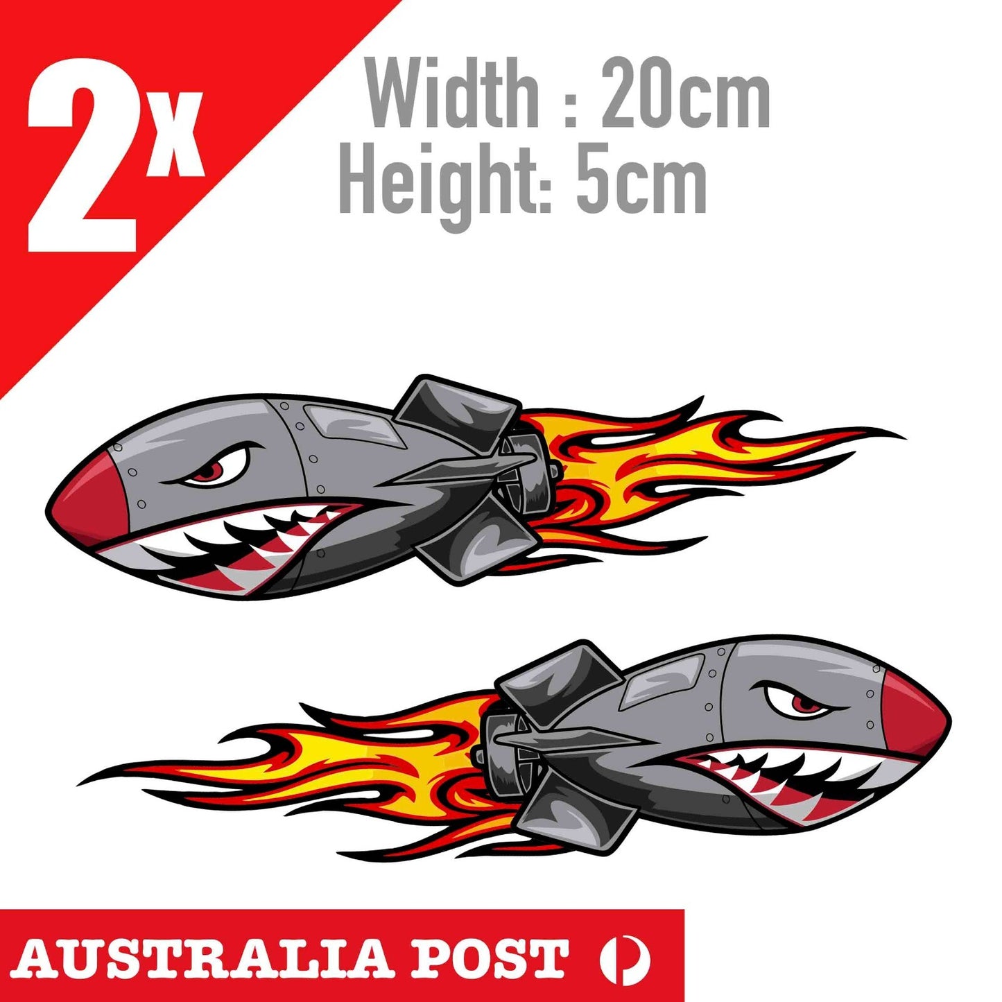 Angry Rocket with Flame Helmet Motorbike Bike Stickers