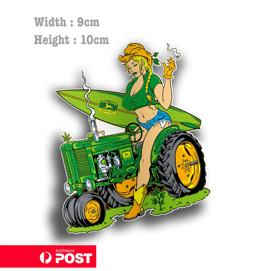 John Deer Farmer Girl on Tractor Funny Sticker