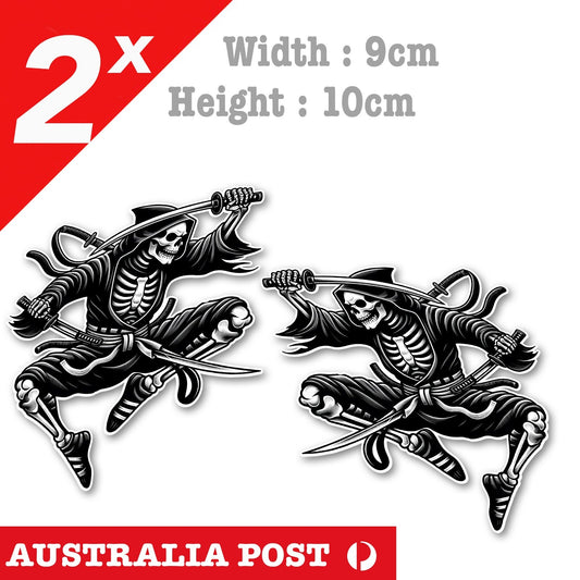 Evil Skull Ninja With Swords, Motorcycle Helmet, Fuel Tank, Skull Logo Sticker