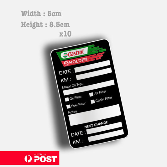 Castrol Holden Oil Change Service Reminder x10 Stickers Truck Van Caravan