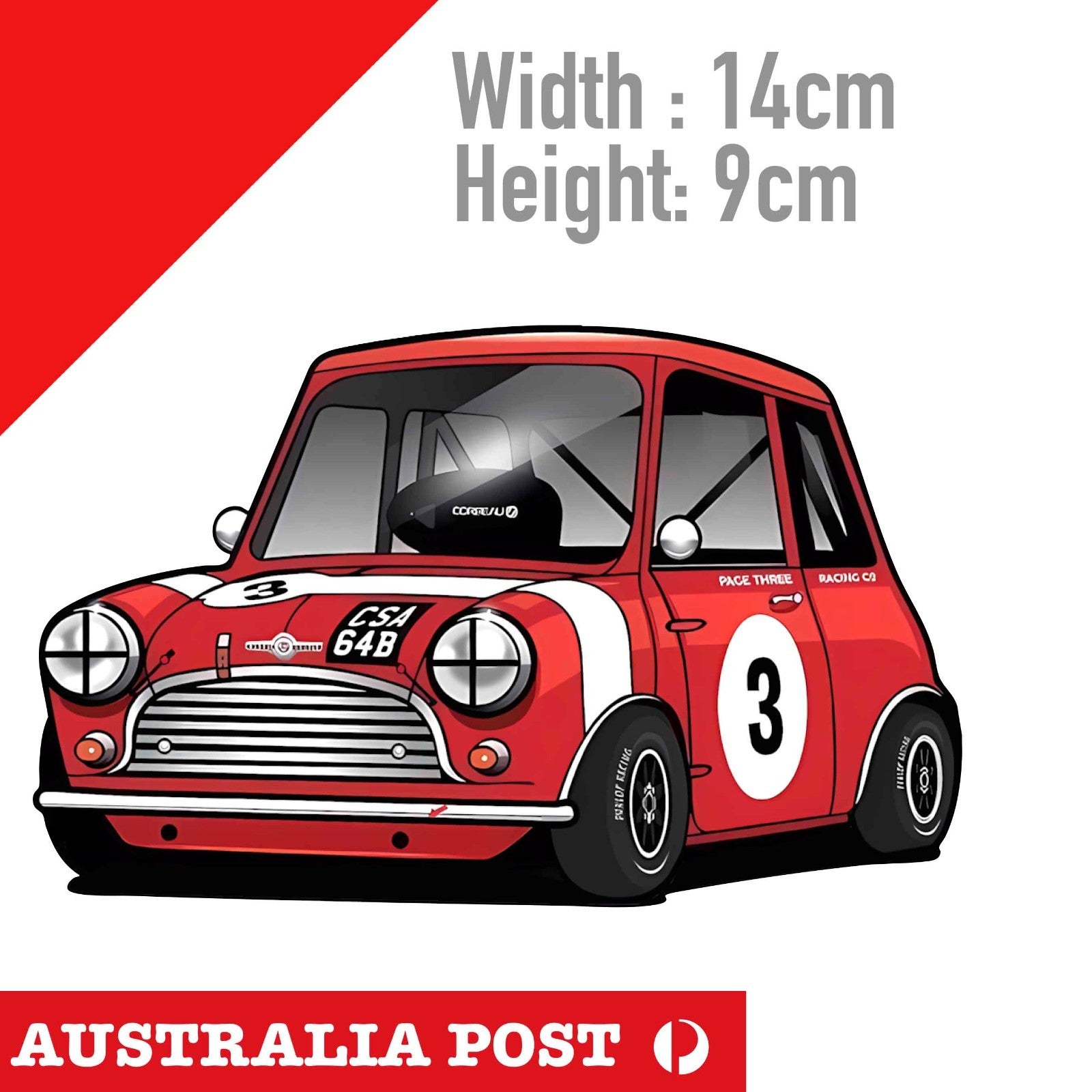Mini Cooper Old Style Ralli Car, RED Racing Mini Cooper  Car Sticker