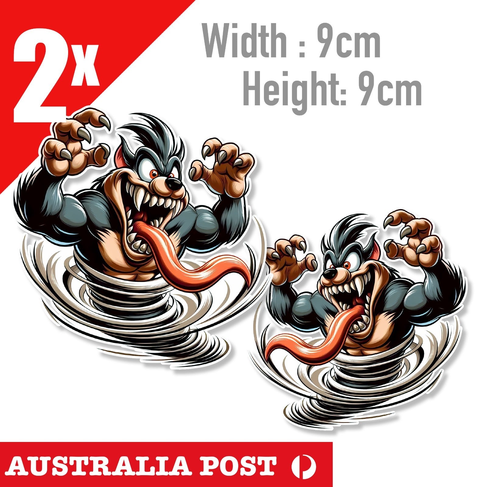 Tasmanian Devil Tornado, Monster Wolf, Looney Tuns  Taz the Devil 2x Sticker