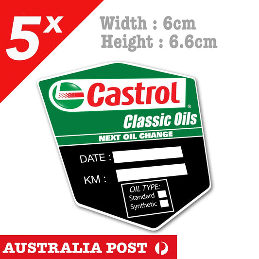 Castrol Classic Next Oil Change Service Reminder due date x5 Stickers