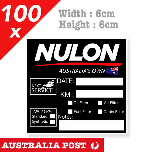 NULON Australia Oil Change Service Reminder x100 Pack , Cars Vans Stickers