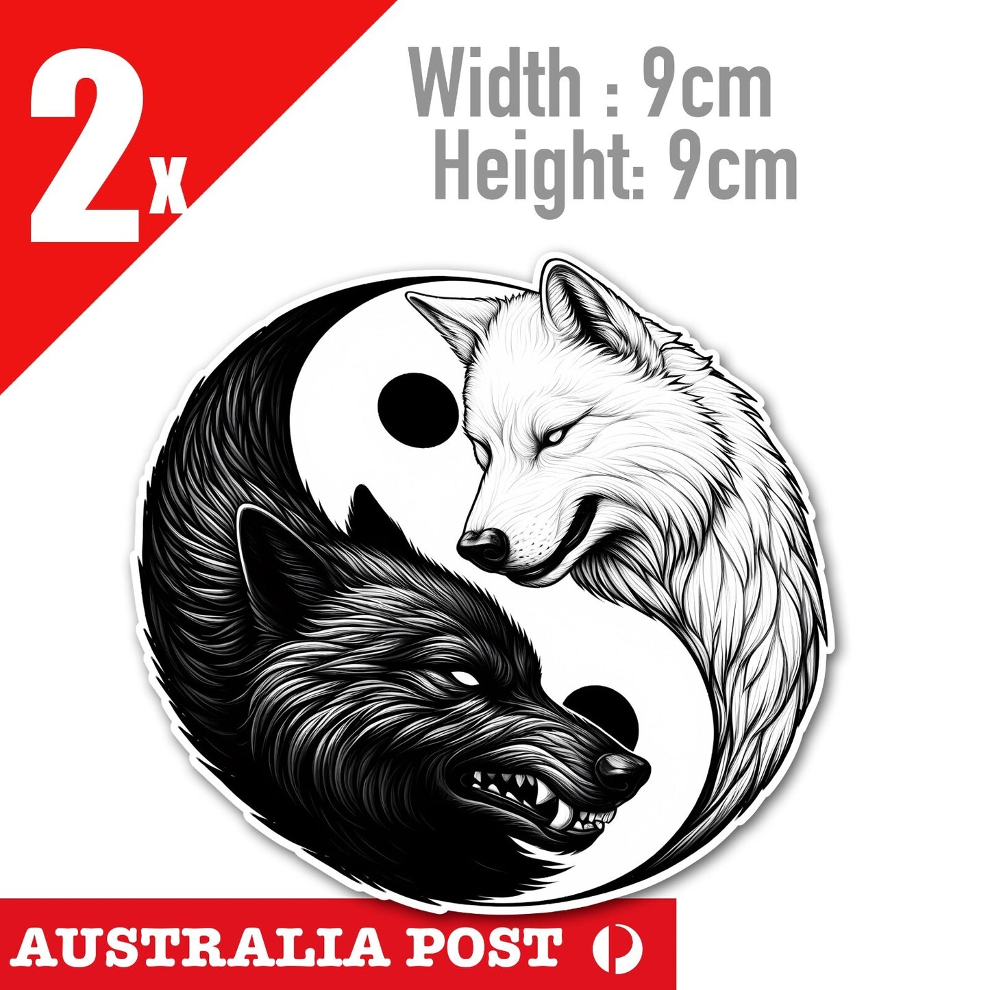 Black & White WOLF Yin Yang Round, WOLF Stickers