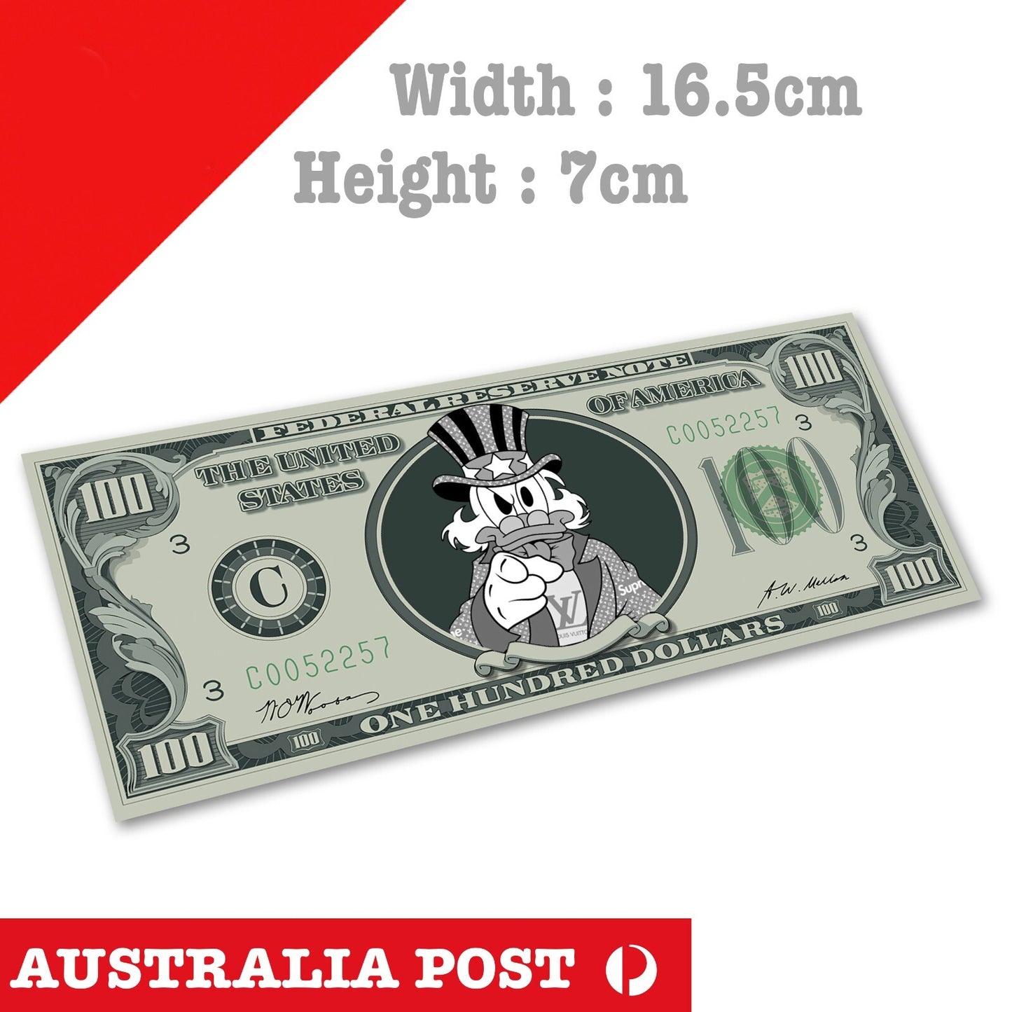 Uncle Scrooge $100 USA Dollar Funny Donald Duck Sticker