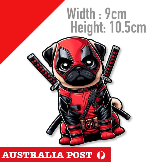 Cute Pug Dog As DEADPOOL Funny Animal  Laptop , Car  Vinyl  Sticker