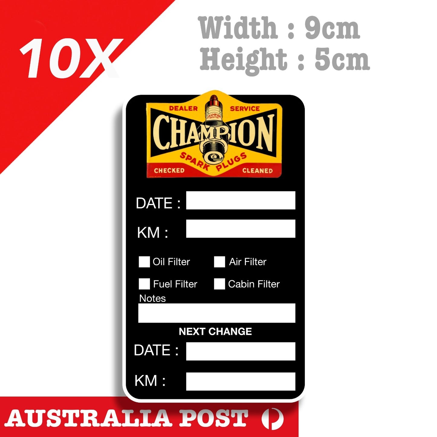 Champion Spark Plug Oil Change Service Reminder Car, Ute, Van Sticker