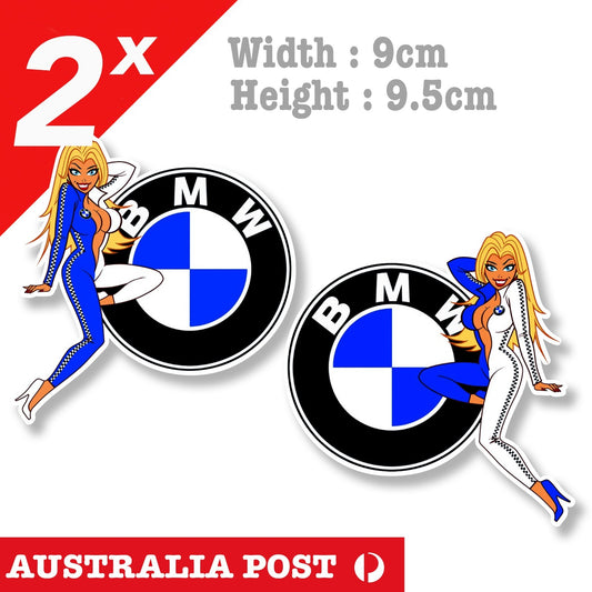 BMW Logo Blonde Pin Up Girl  Decal Sticker