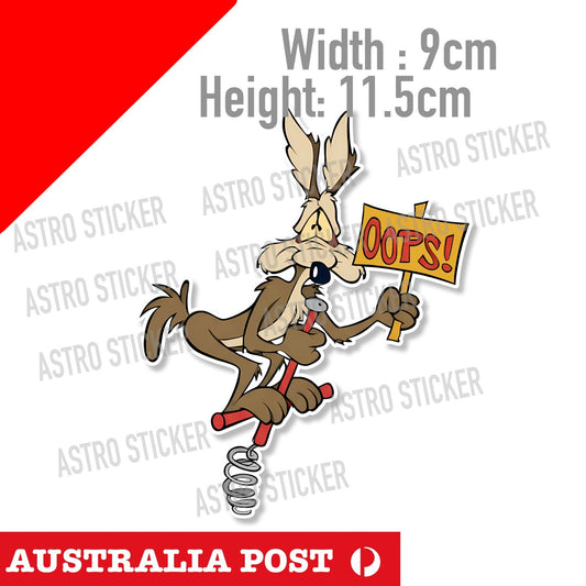 Road Runner and Wile E Coyote OOPS Funny Cartoon Sticker
