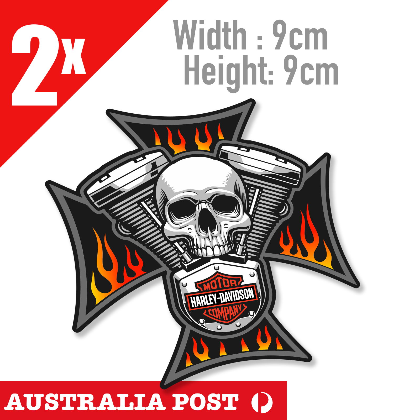 Flame Skull Head Flame Motorcycle TWIN V Power Engine,Fuel Tank, Harley Stickers