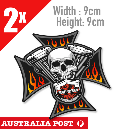 Flame Skull Head Flame Motorcycle TWIN V Power Engine,Fuel Tank, Harley Stickers