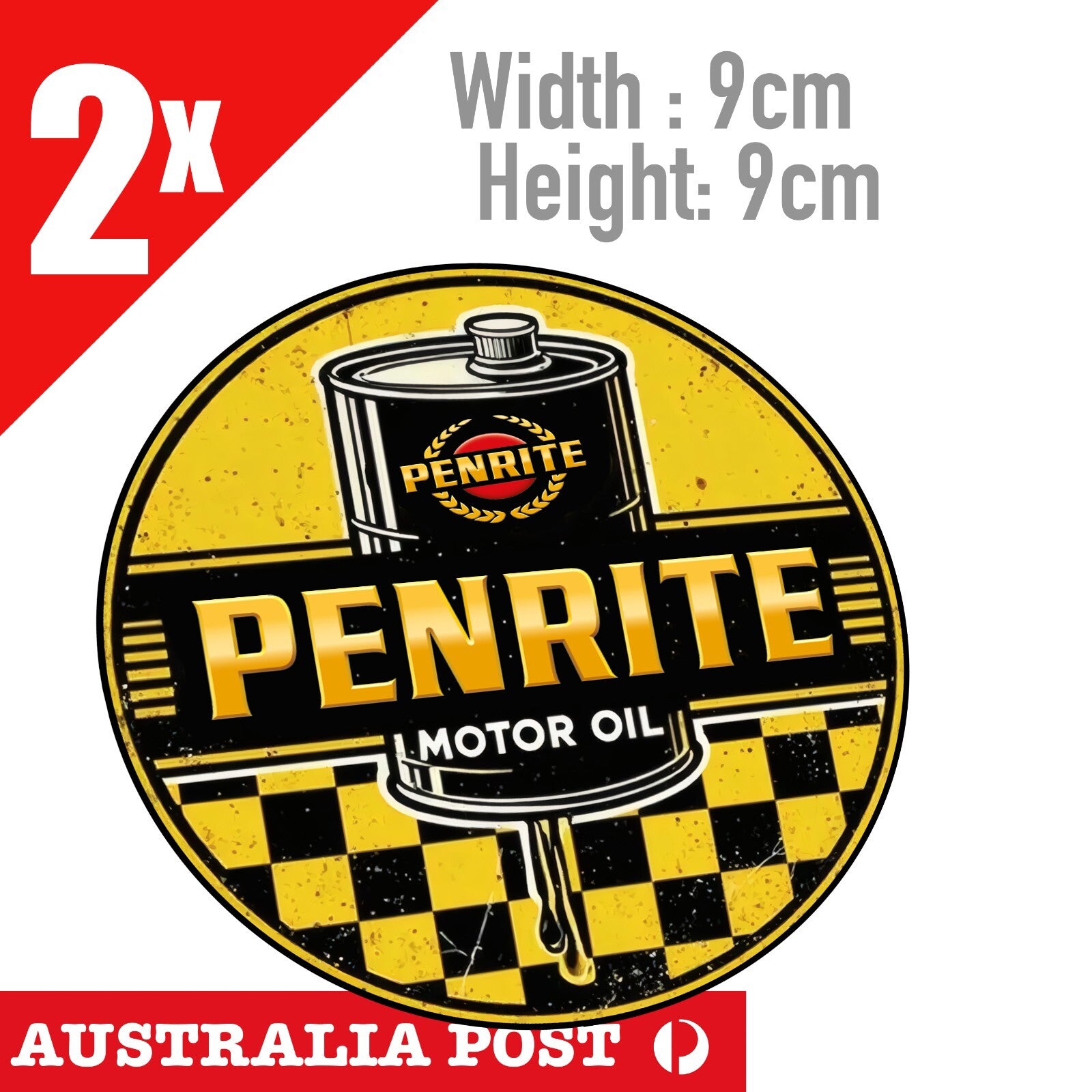 PENRITE Motor Oil Round damaged, Rustic Style Round   Stickers