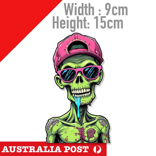 ZOMBIE Skull With Pink Glasses, Cool Zombie Skull Sticker
