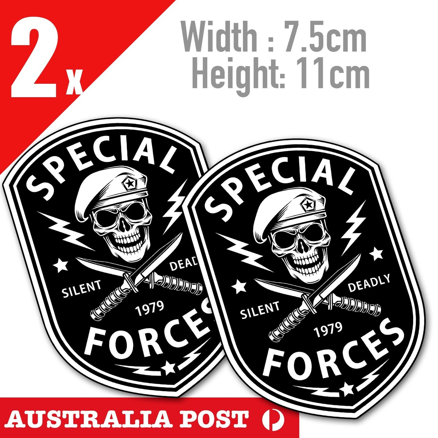 Special Forces Skull Badge, Skull with Knife Stickers