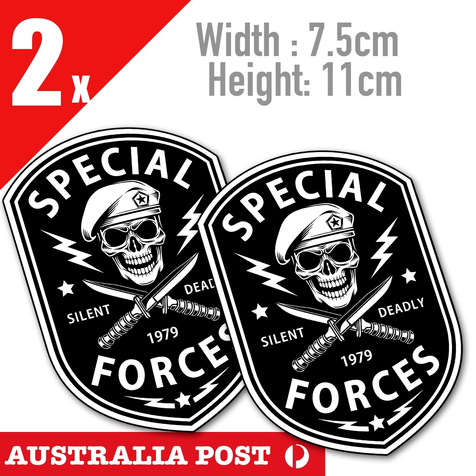 Special Forces Skull Badge, Skull with Knife Stickers