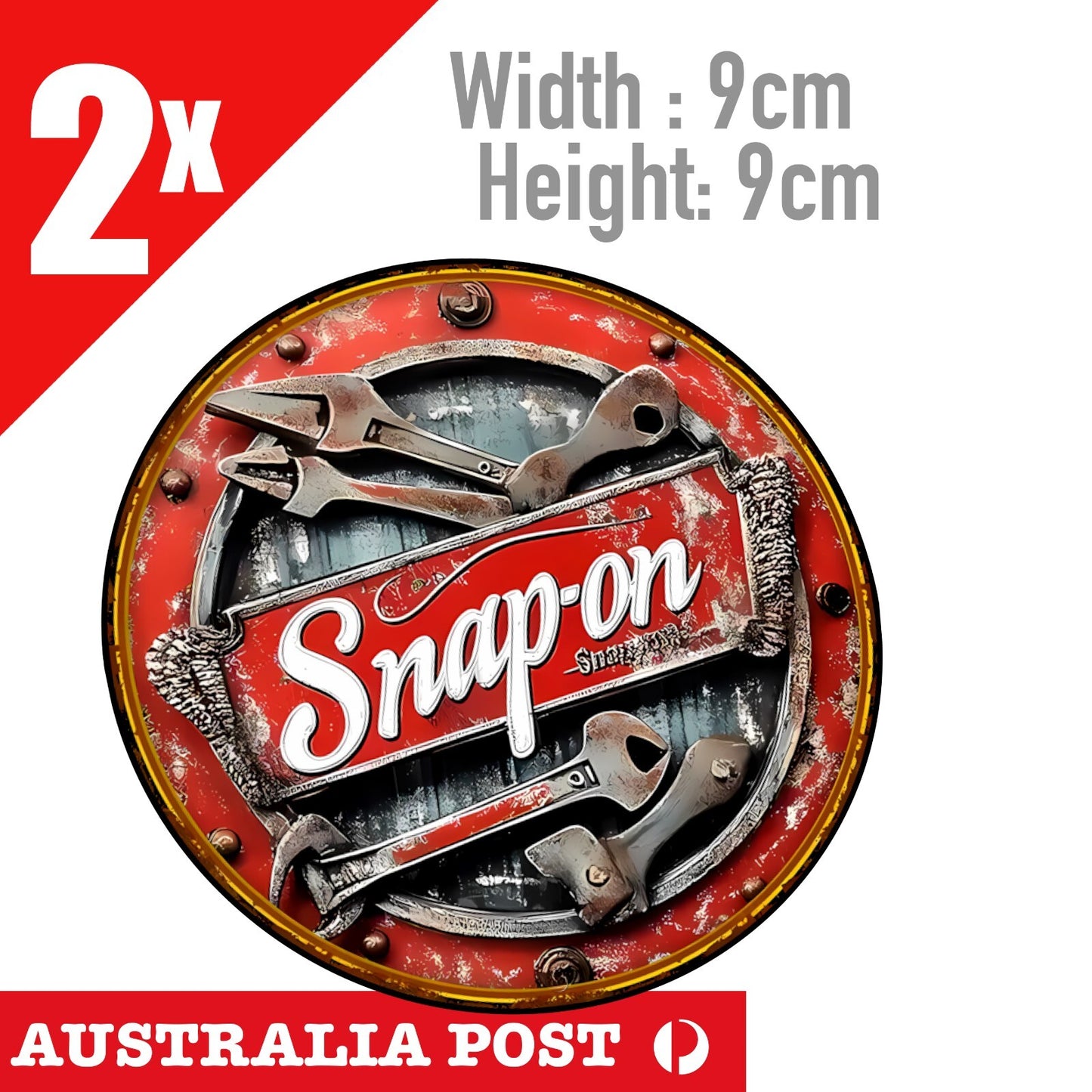 SNAP ON TOOLS Round Rustic , Damaged, Old Style , Garage, Mechanic Stickers