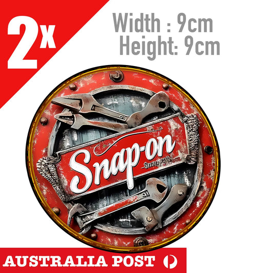 SNAP ON TOOLS Round Rustic , Damaged, Old Style , Garage, Mechanic Stickers