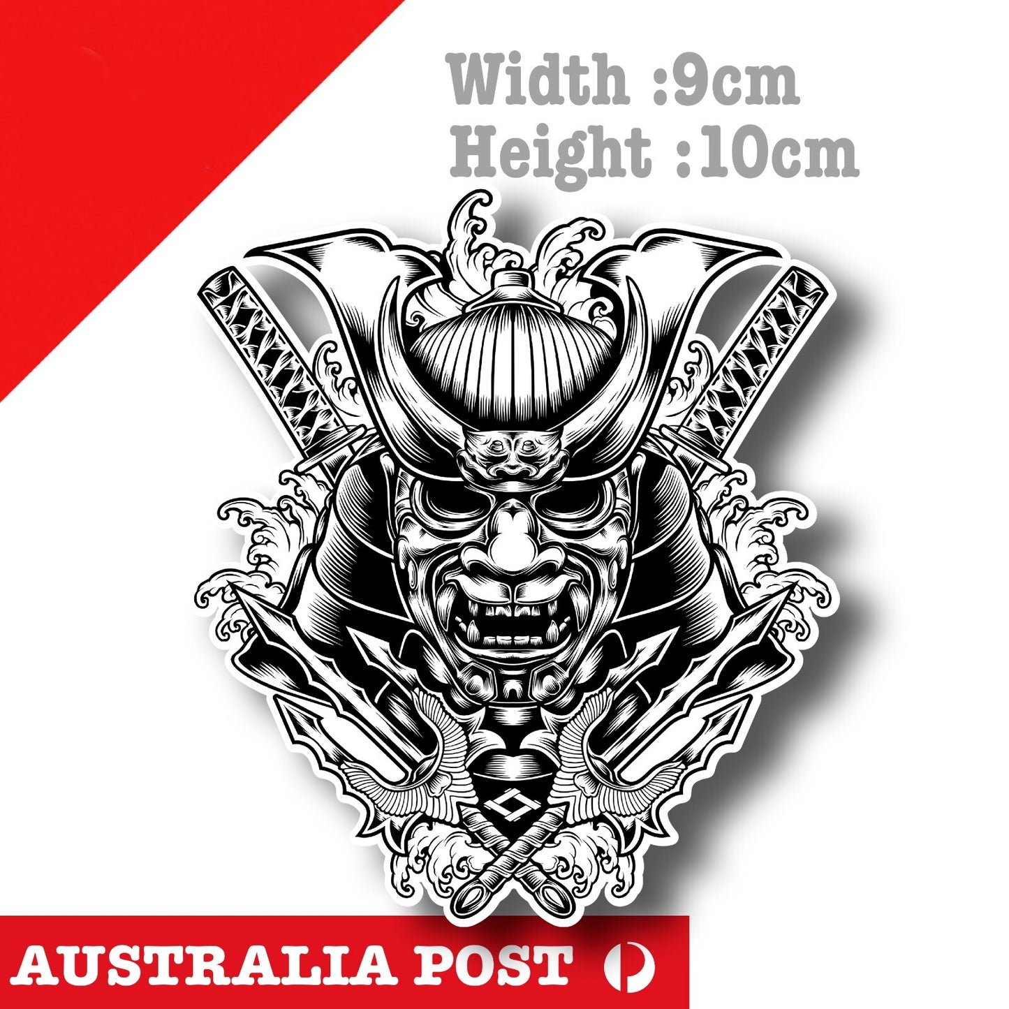 Oni Samurai Mask with Swords Cross Laptop , Car  Decal Sticker 