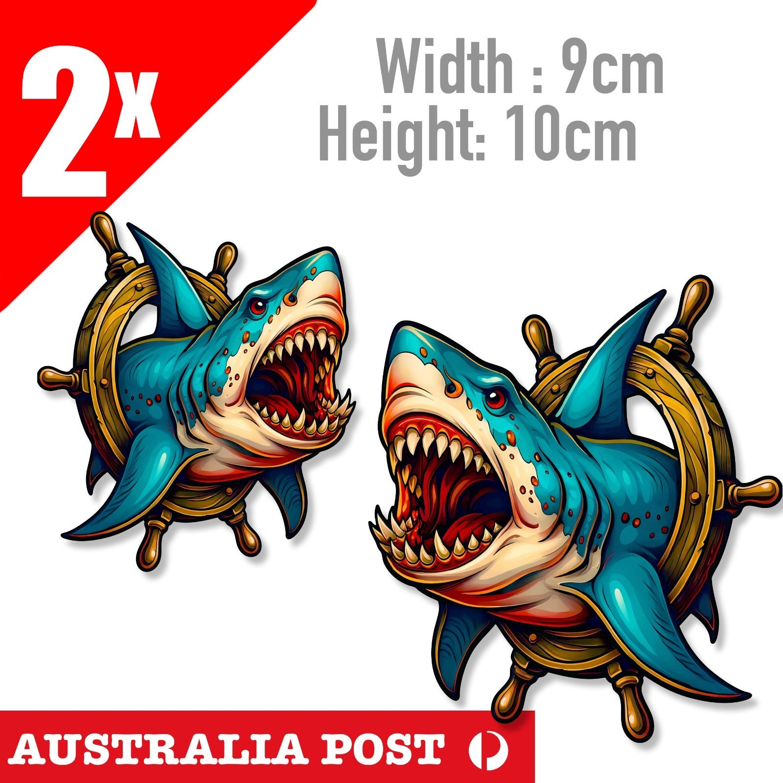 Shark Fish Boat Decal, Diecut vinyl adhesive sticker Angry Shark