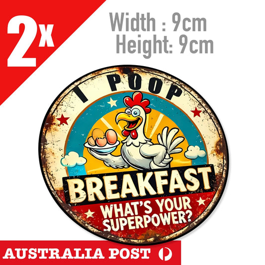 Funny Rooster "I Poop Breakfast, What's Your Superpower, Toolbox Fridge Stickers