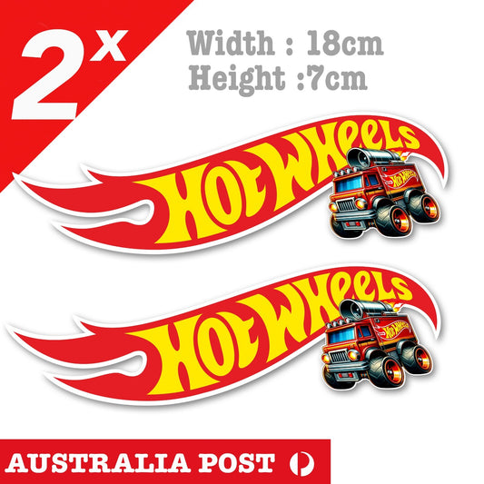 Hot Wheels Banner  Fir Truck with Flames  Stickers