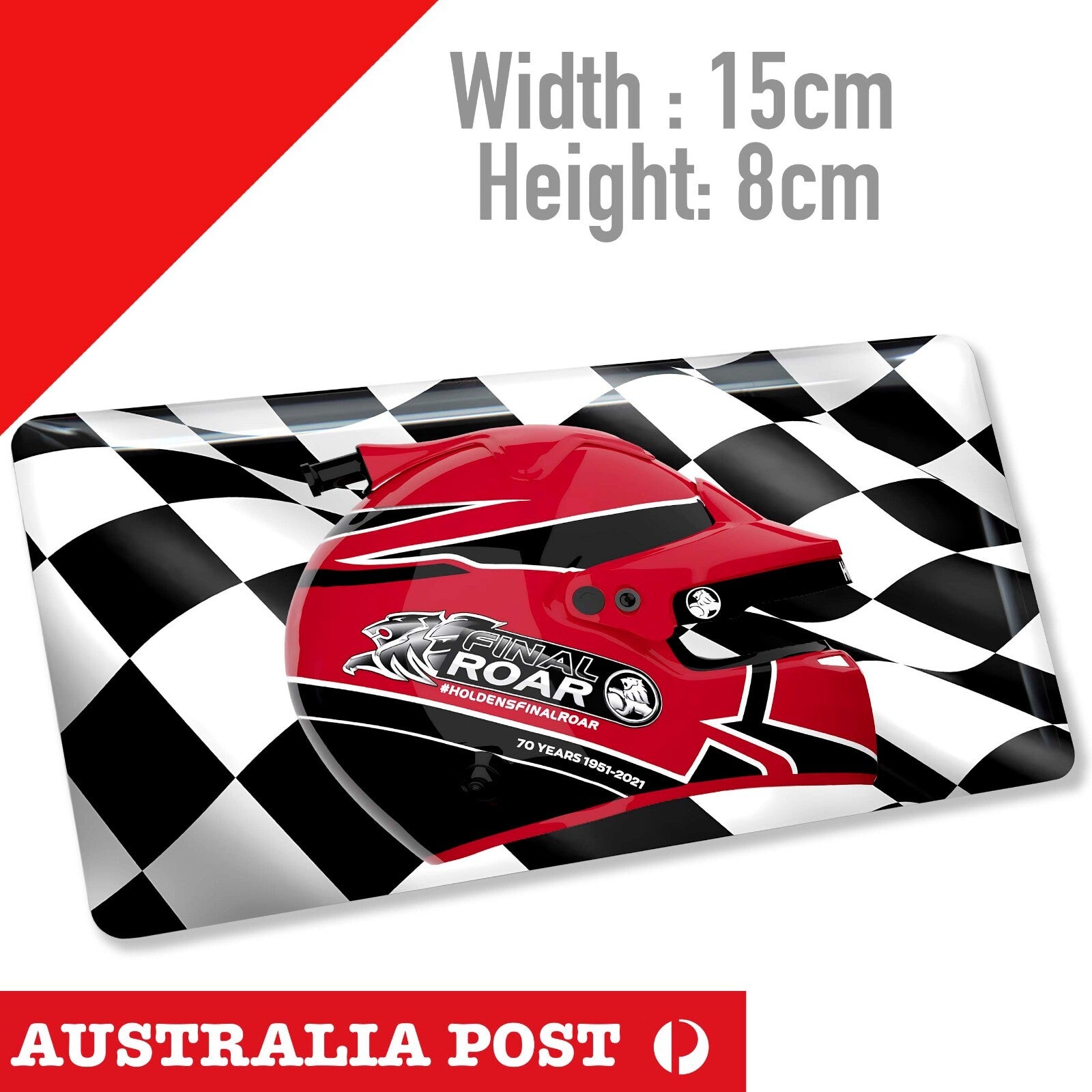 HOLDEN FINAL ROAR Red Racing Helmet , Racing Flag  Decal Sticker