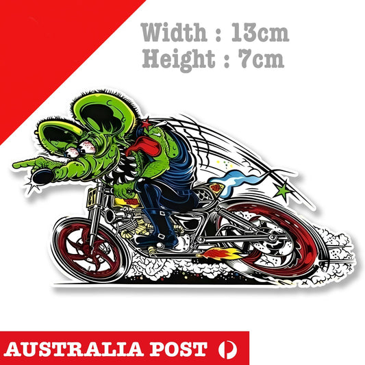 Rat Fink Hot Rod Motorcycle Rider- Rat Fink Monster Mancave Hot Rod Stickers