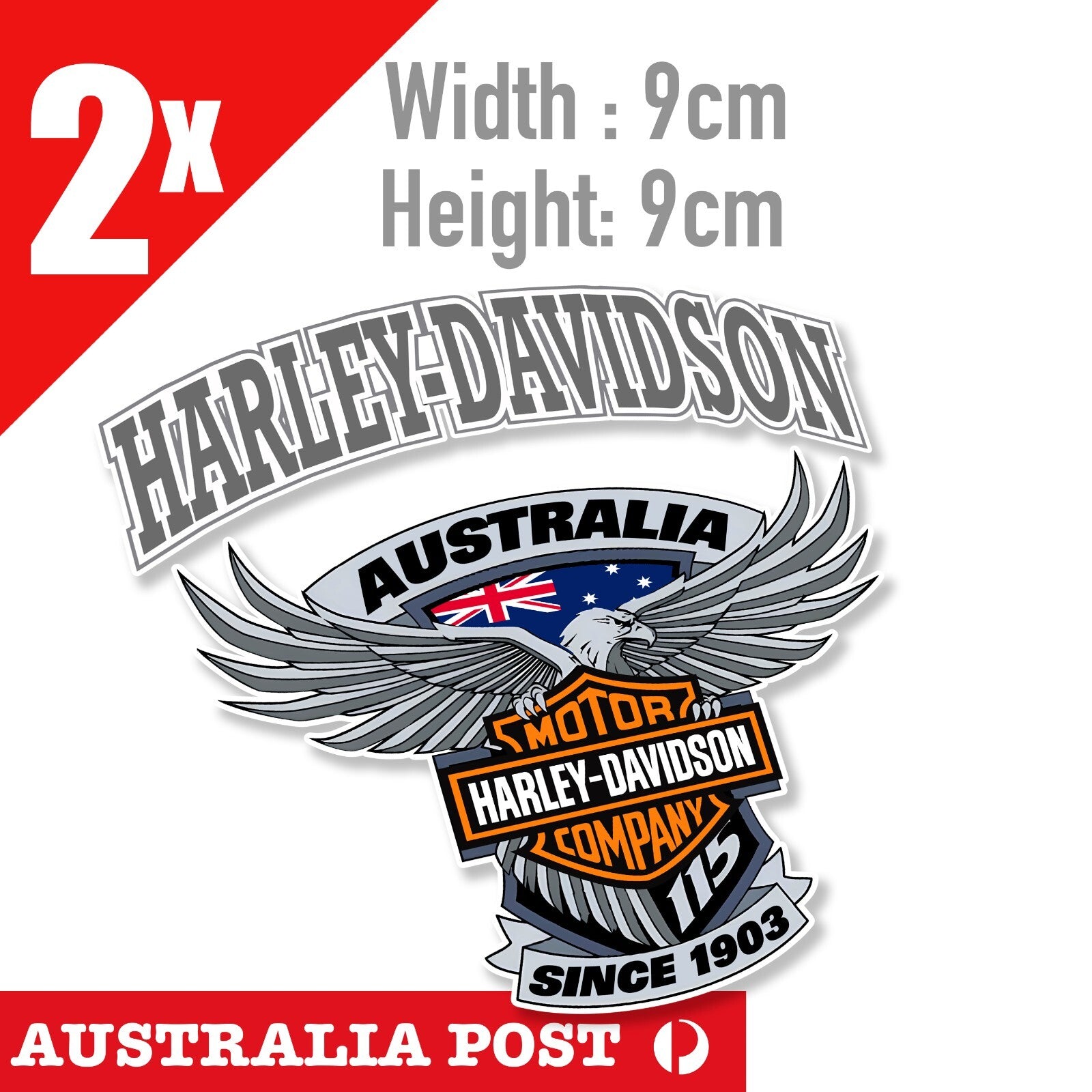 HARLEY Davidson Logo Eagle For Motorcycle Car Ute Glass Australian Flag Stickers