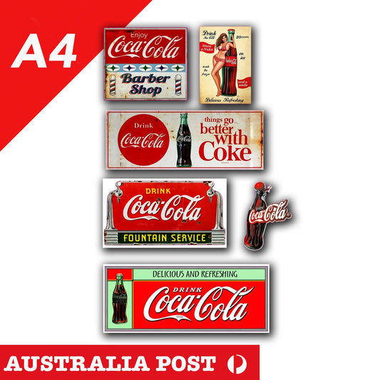 Coca Cola Vintage Pack of 6 Vinyl  Sticker
