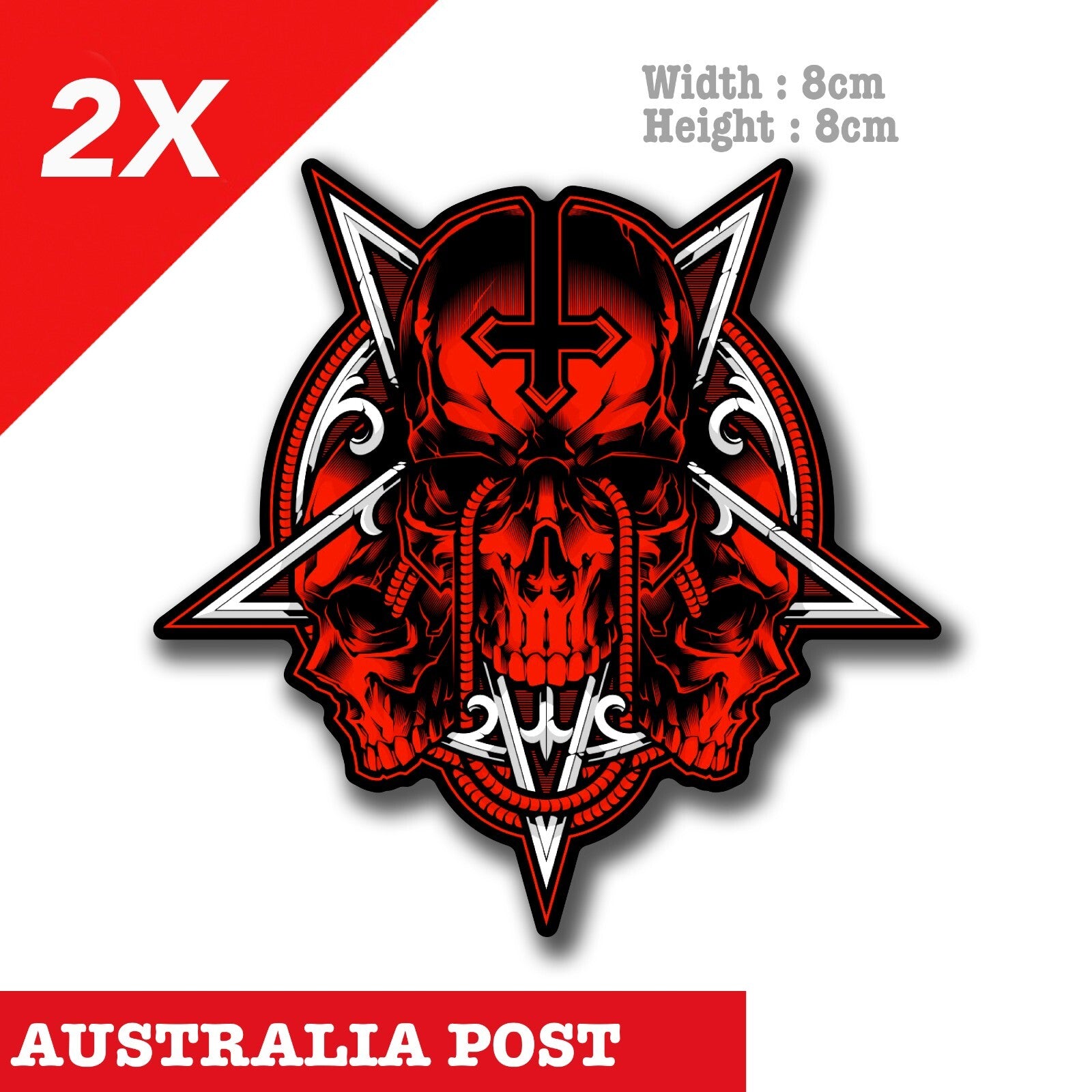 Demon Red Skull, Motorcycle Fuel Tank, Helmet  Decal Stickers