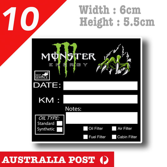 Monster Energy  Oil Change Service Reminder x10 Pack , Cars Vans Stickers