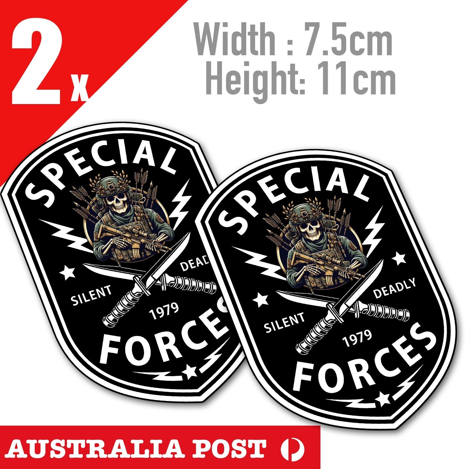 Special Forces Skull Soldier Badge, Skull with Knife Stickers