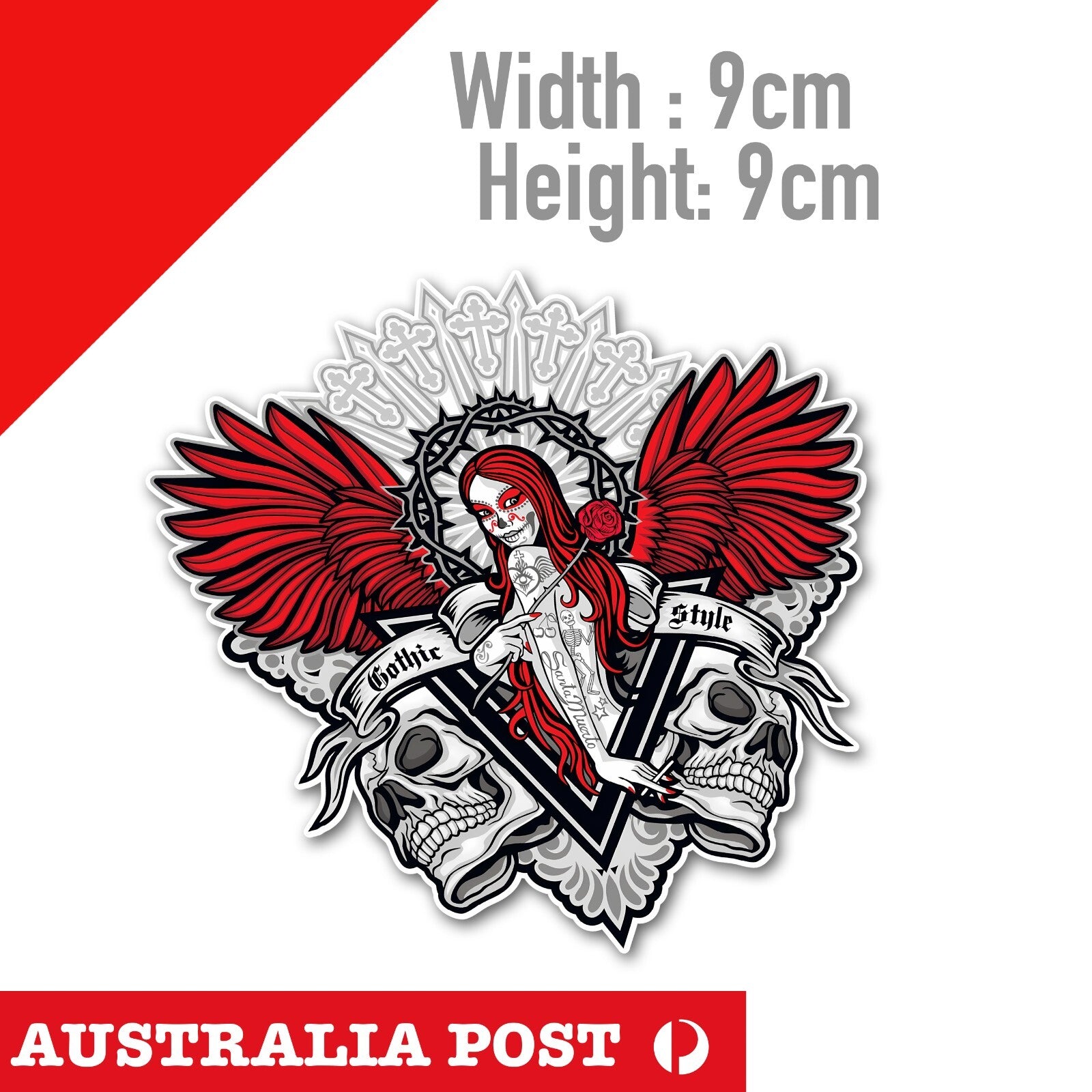 Gothic Girl with Skull Head, Day of Death Tattoo Girl  Sticker