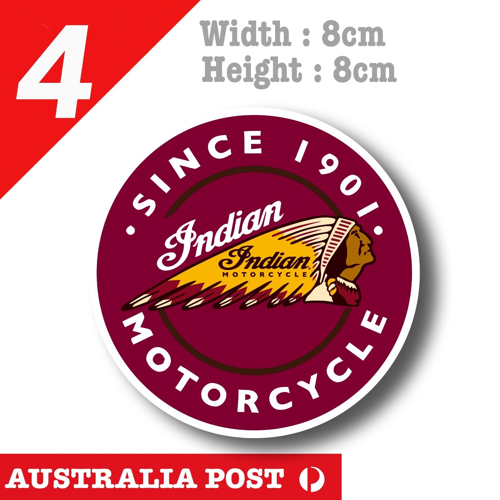 Indian Motorcycle Round Logo Since 1901 , Fuel Tank, Helmet Sticker