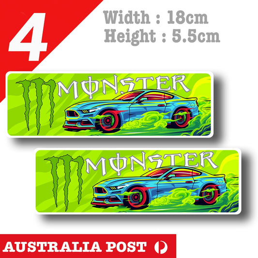 FORD MUSTANG GT , MONSTER Energy Drink Super V8 Car Sticker