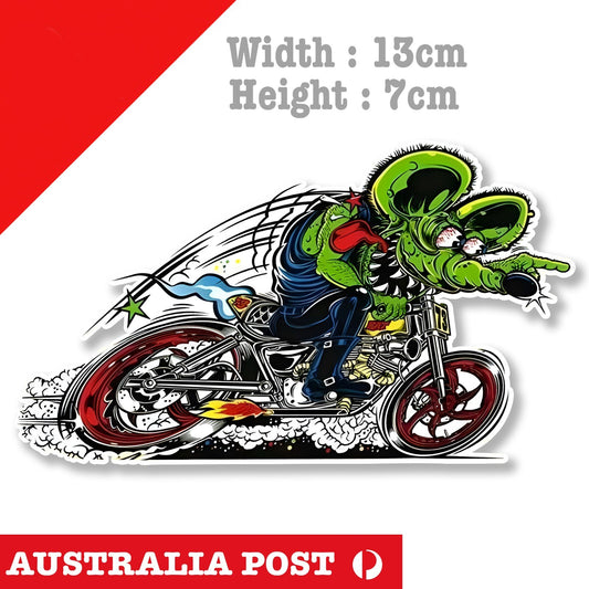 Rat Fink Hot Rod Motorcycle Rider- Rat Fink Monster Mancave Hot Rod Sticker