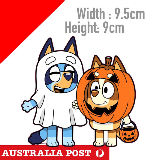 Bluey The Ghost &Bingo the Pumpkin  Dog Cartoon  Sticker