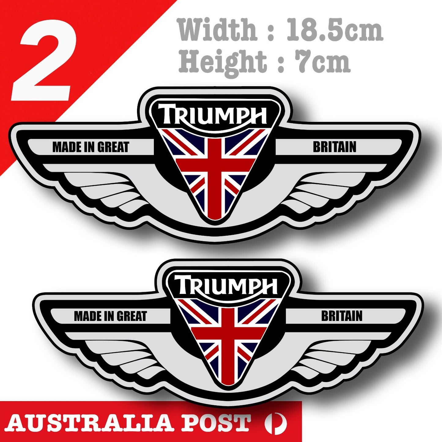 Triumph Motorcycle Wing logo , Made In Great Britain Decal Stickers