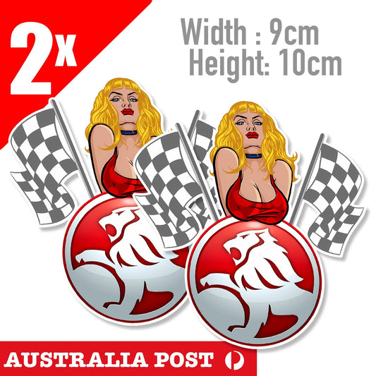 HOLDEN Logo Sexy Pin Up Race Flag - Commodore ,Sexy Blonde Pin Up Girl  Sticker