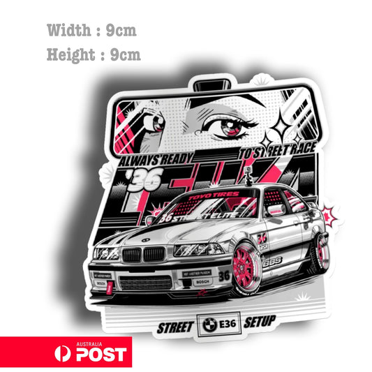 Street Set Up BMW E36 JDM Laptop , Car  Vinyl  Sticker 