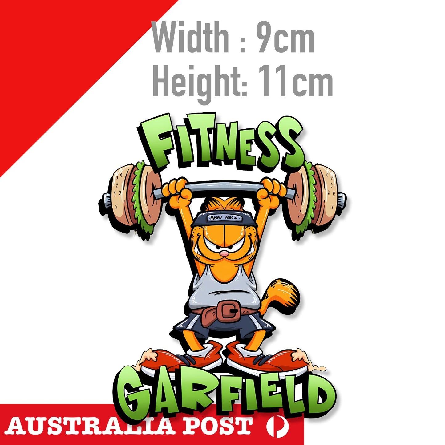 GARFIELD Fitness Gym Funny Hamburger Barbell Sticker