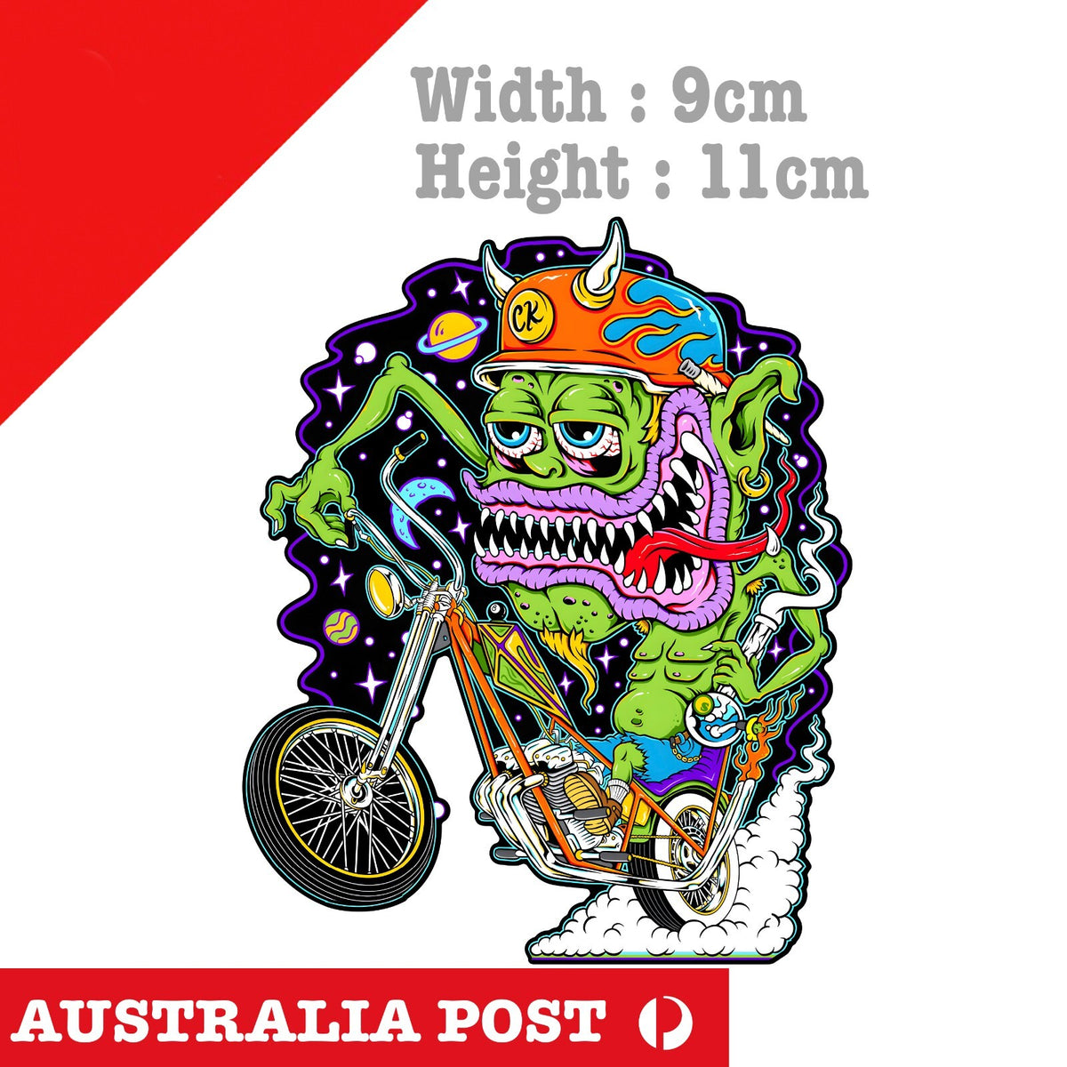 Monster With Horns Motorcycle Rider Hot Rod Funny Monster Sticker