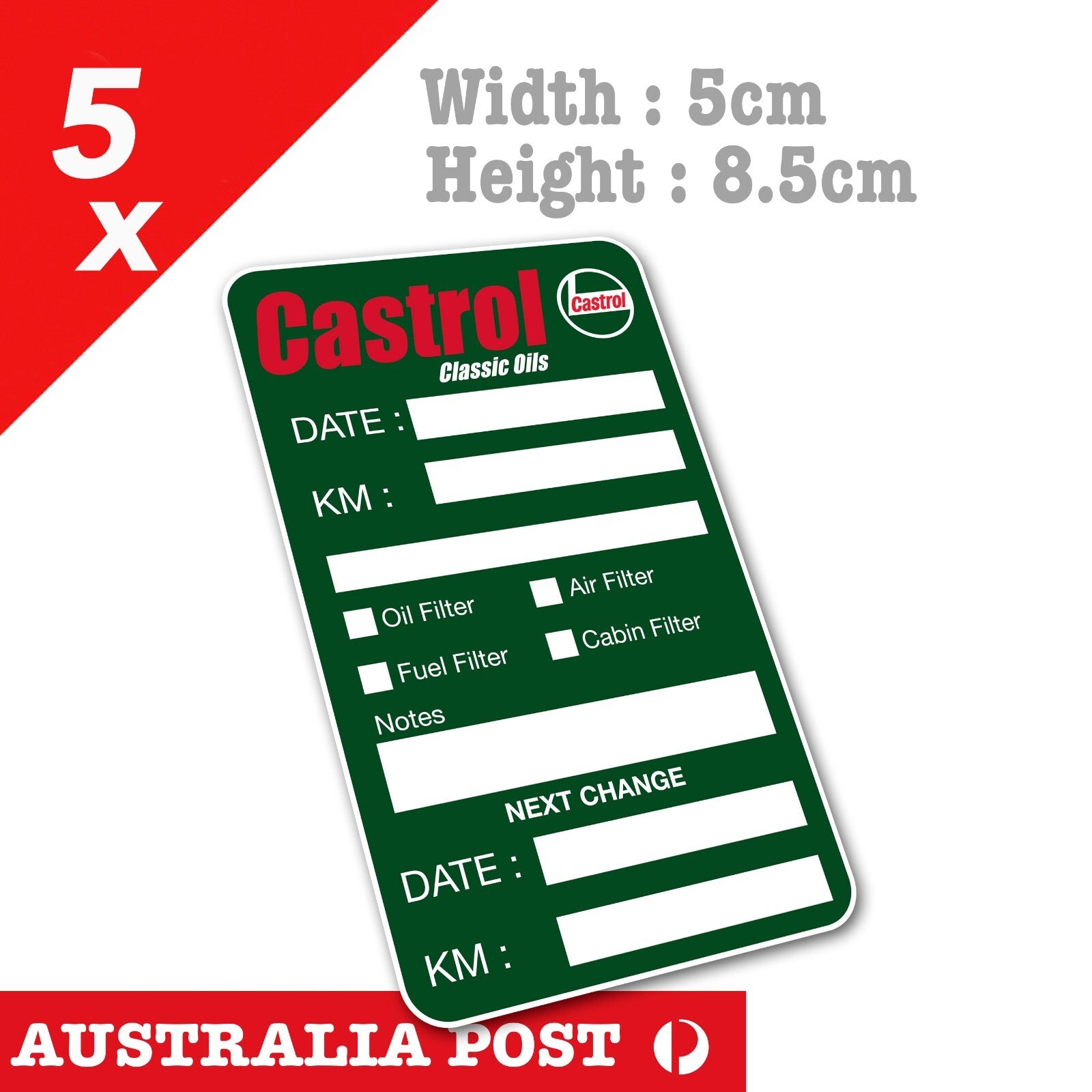 CASTROL Classic Oil Change Service Reminder Car, Ute, Truck, Van, Wind ...