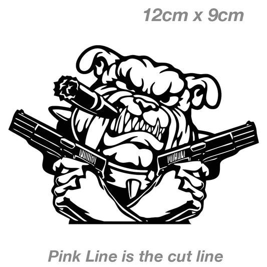 Angry British BullDog Gangster Double Gun Laptop , Car  Vinyl  Sticker 