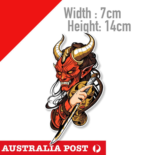 Oni Mask Geisha Female Samurai Red Mask - Japan Osaka Tengu Girl Sticker