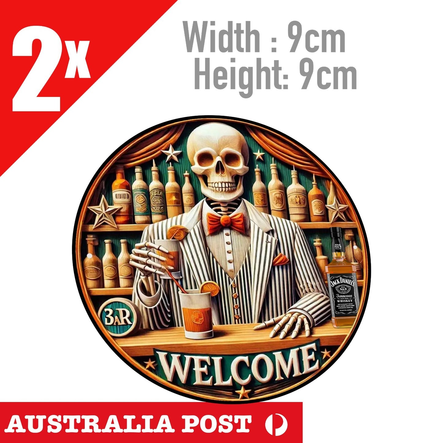 Jack Daniels Whiskey SKull Bartender WELCOME Bar ,Fridge, Car  Vinyl  Sticker