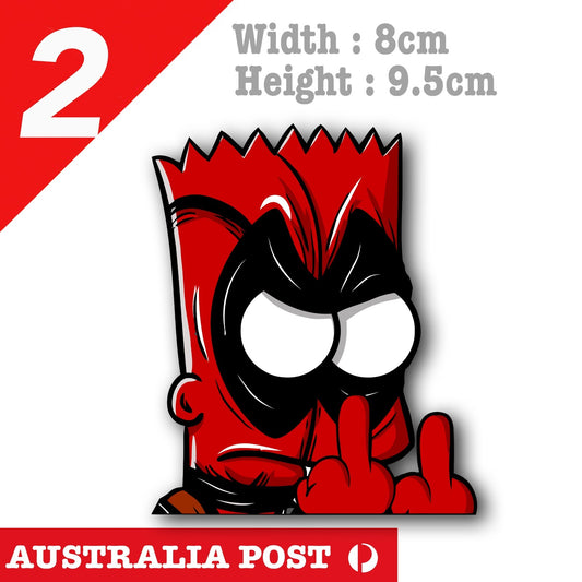 The Simpson Bart As Deadpool Middle Finger Funny Rude Car Window Sticker