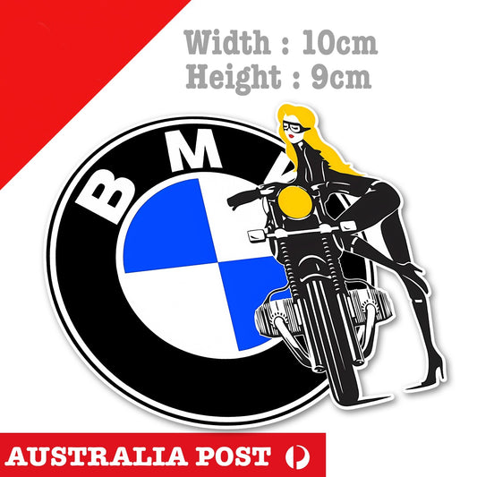 BMW Motorcycle Pin Up Girl Logo, MotoGp, Sexy Blonde Sticker